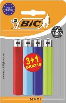 Een BIC Maxi vuursteen aansteker, geassorteerde kleuren, blister van 3 + 1 gratis koop je bij Muys Kantoor & Kado