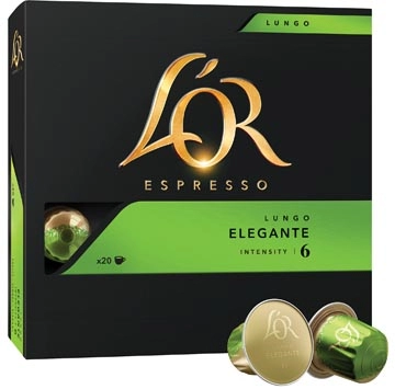 Een Douwe Egberts L'Or Intensity koffiecapsules, Lungo Elegante, pak van 20 stuks koop je bij Muys Kantoor & Kado