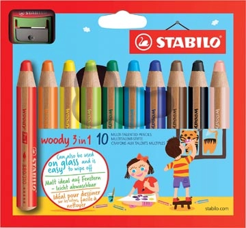 Een STABILO woody 3in1 kleurpotlood, etui van 10 stuks in geassorteerde kleuren koop je bij best4office