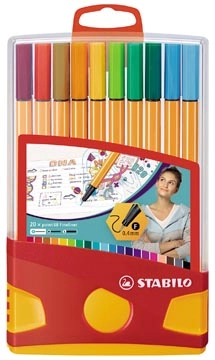 Een STABILO point 88 fineliner, Colorparade, rood-oranje doos, 20 stuks in geassorteerde kleuren koop je bij Muys Kantoor & Kado