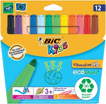 Een Bic Kids Viltstift Visacolor XL Ecolutions 12 stiften in een kartonnen etui koop je bij Muys Kantoor & Kado