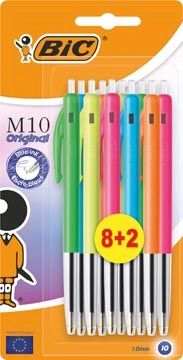 Een Bic balpen M10 Clic Colors 8+2 gratis, op blister koop je bij Muys Kantoor & Kado