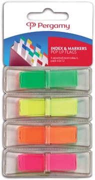 Een Pergamy index ft 45 x 12 mm, blister met 4 geassorteerde neonkleuren, met dispenser koop je bij Muys Kantoor & Kado