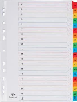 Een Pergamy tabbladen met indexblad, ft A4, 11-gaatsperforatie, geassorteerde kleuren, A-Z 20 met tabs koop je bij best4office