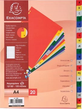 Een Exacompta tabbladen voor ft A4, uit PP, van A tot Z, 20 tabs, met indexblad, geassorteerde kleuren koop je bij best4office