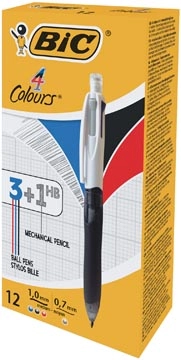 Een Bic Colours 3 + 1 HB 4-kleurenbalpen, medium, 3 klassieke inktkleuren en een vulpotlood 0,7 mm HB koop je bij best4office