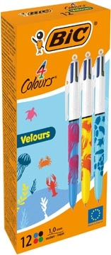 Een Bic Colours Velours 4-kleurenbalpen, medium, klassieke inktkleuren, doos van 12 stuks koop je bij Muys Kantoor & Kado