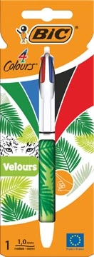 Een Bic Colours Velours 4-kleurenbalpen, medium, klassieke inktkleuren, verschillende motieven, op blister koop je bij Muys Kantoor & Kado