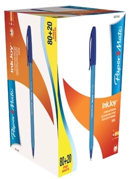 Een Paper Mate balpen InkJoy 100 met dop, blauw, doos 80 + 20 gratis koop je bij Muys Kantoor & Kado