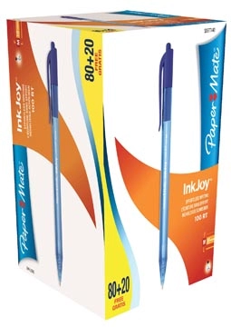 Een Paper Mate balpen InkJoy 100 RT, blauw, doos 80 + 20 gratis koop je bij Muys Kantoor & Kado