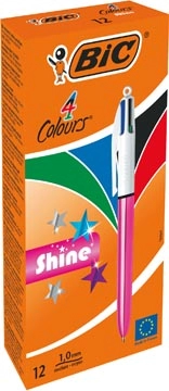 Een Bic Colours Shine 4-kleurenbalpen, medium, klassieke inktkleuren, lichaam metallic roze koop je bij best4office