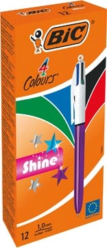 Een Bic Colours Shine 4-kleurenbalpen, medium, klassieke inktkleuren, lichaam metallic paars koop je bij best4office