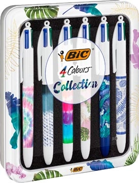 Een Bic Colours Tie - Dye 4-kleurenbalpen, medium, klassieke inktkleuren, doos van 6 stuks koop je bij Muys Kantoor & Kado