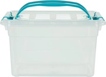 Een Whitefurze Carry Box opbergdoos 13 liter, transparant met blauwe handvaten koop je bij best4office