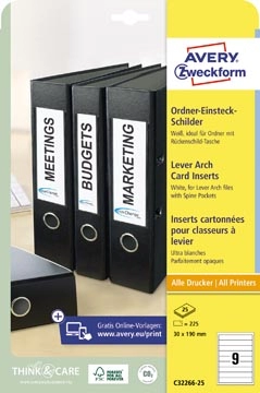 Een Zweck Printbare insteekkaarten voor ordnerrug ft 3 x 19 cm, rug van 4 cm, 225 stuks koop je bij best4office