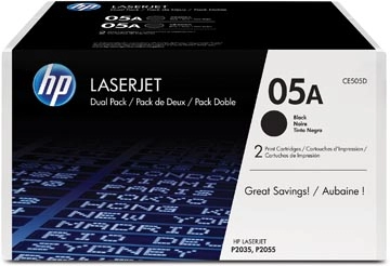 Een HP toner 05A, 2 300 pagina's, OEM CE505D, zwart, duopack koop je bij Muys Kantoor & Kado