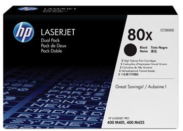 Een HP toner 80X, 6 900 pagina's, OEM CF280XD, zwart, duopack koop je bij Muys Kantoor & Kado