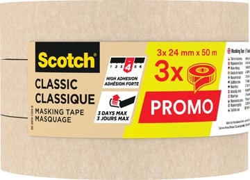 Een Scotch classic afplaktape, ft 24 mm x 50 m, pak van 3 stuks koop je bij Muys Kantoor & Kado