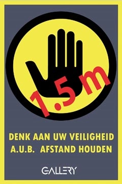 Een Gallery sticker, waarschuwing; houd 1,5 meter afstand, ft A5, Nederlands koop je bij Muys Kantoor & Kado