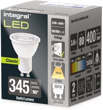 Een Integral LED spot GU10, dimbaar, 2.700 K, 3,6 W, 400 lumen koop je bij Muys Kantoor & Kado