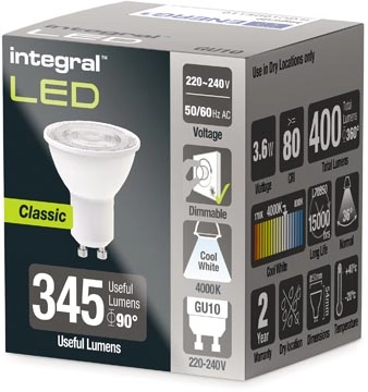 Een Integral LED spot GU10, dimbaar, 4.000 K, 3,6 W, 400 lumen koop je bij Muys Kantoor & Kado