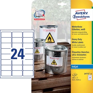 Een Avery Zweckform J4773-10 weerbestendige etiketten ft 63,5 x 33,9 mm (b x h), 2.400 etiketten, wit koop je bij best4office