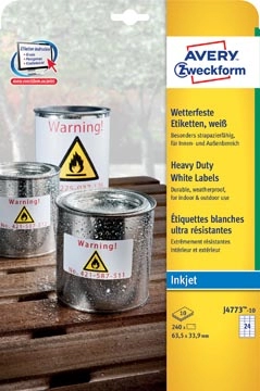 Een Avery Zweckform J4773-10 weerbestendige etiketten ft 63,5 x 33,9 mm (b x h), 2.400 etiketten, wit koop je bij best4office