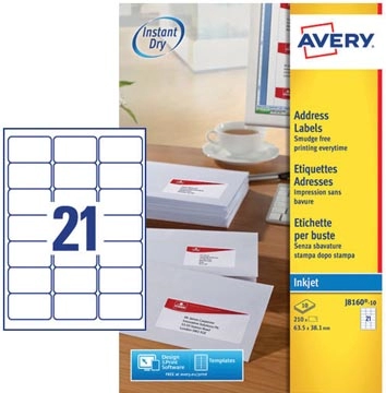 Een Avery J8160-10 adresetiketten ft 63,5 x 38,1 mm (b x h), 210 etiketten, wit koop je bij best4office