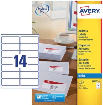 Een Avery J8163-10 adresetiketten ft 99,1 x 38,1 mm (b x h), 140 etiketten wit koop je bij best4office