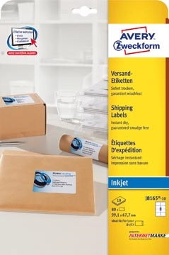 Een Avery Witte etiketten QuickDry doos van 10 blad, ft 99,1 x 67,7 mm (b x h), 80 stuks, 8 per blad Met ... koop je bij best4office