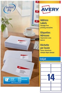 Een Avery witte etiketten QuickDry ft 99,1 x 38,1 mm (b x h), 1.400 stuks, 14 per blad koop je bij best4office