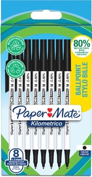 Een Paper Mate balpen Kilometrico, medium, blister van 8 stuks, zwart koop je bij Muys Kantoor & Kado