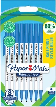 Een Paper Mate balpen Kilometrico, medium, blister van 8 stuks, blauw koop je bij Muys Kantoor & Kado