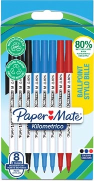 Een Paper Mate balpen Kilometrico, medium, blister van 8 stuks, assorti koop je bij Muys Kantoor & Kado