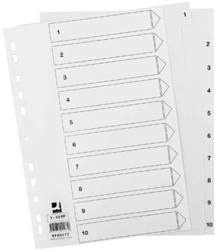 Een Q-CONNECT tabbladen, A4, PP, 11-gaatsperforatie,met indexblad, set van 1-10, wit koop je bij best4office