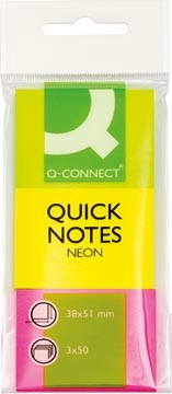 Een Q-CONNECT Quick Notes, ft 38 x 51 mm, 50 vel, etui van 3 blokken in neonkleuren koop je bij Muys Kantoor & Kado