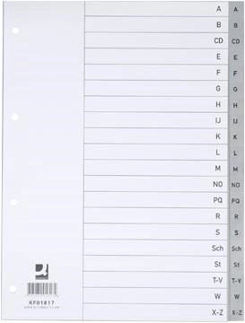 Een Q-CONNECT tabbladen, A4, PP, 4-gaatsperforatie, met indexblad, set van A-Z, 20 tabs, grijs koop je bij best4office