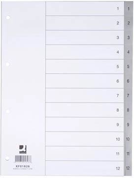 Een Q-CONNECT tabbladen, A4, PP, 4-gaatsperforatie, met indexblad, set van 1-12, grijs koop je bij best4office