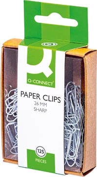 Een Q-CONNECT papierklemmen, 26 mm, doos van 125 stuks, ophangbaar koop je bij best4office