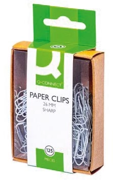 Een Q-CONNECT papierklemmen, 26 mm, doos van 125 stuks, ophangbaar koop je bij best4office