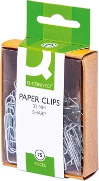 Een Q-CONNECT papierklemmen, 32 mm, doos van 75 stuks, ophangbaar koop je bij best4office