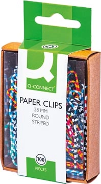 Een Q-CONNECT papierklemmen, 28 mm, doos van 100 stuks, gestreept in wit en geassorteerde kleuren koop je bij best4office