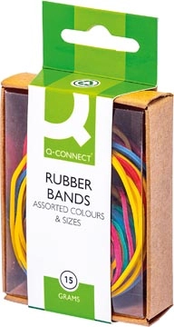 Een Q-CONNECT elastieken, breedte 1,5 mm, verschillende lengtes, 15 g, geassorteerde kleuren koop je bij Muys Kantoor & Kado