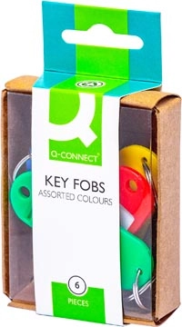 Een Q-CONNECT sleutelhanger, pak van 6 stuks, geassorteerde kleuren koop je bij Muys Kantoor & Kado