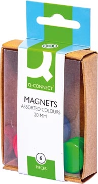 Een Q-CONNECT magneten, 20 mm, geassorteerde kleuren, doos van 6 stuks koop je bij best4office