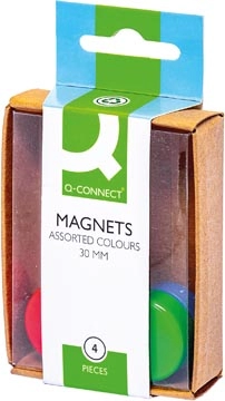 Een Q-CONNECT magneten, 25 mm, geassorteerde kleuren, doos van 4 stuks koop je bij best4office