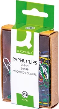 Een Q-CONNECT papierklemmen, 26 mm, gekleurd, doos van 125 stuks, ophangbaar koop je bij best4office