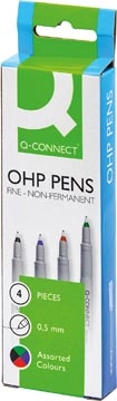 Een Q-CONNECT OHP marker, non permanent, fijn, set van 4 stuks in geassorteerde kleuren koop je bij Muys Kantoor & Kado