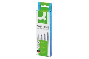 Een Q-CONNECT OHP marker, non permanent, fijn, set van 4 stuks in geassorteerde kleuren koop je bij Muys Kantoor & Kado