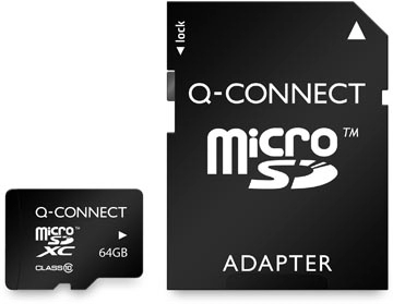 Een Q-CONNECT microSD geheugenkaart, met SD-adaptor, 64 GB koop je bij best4office